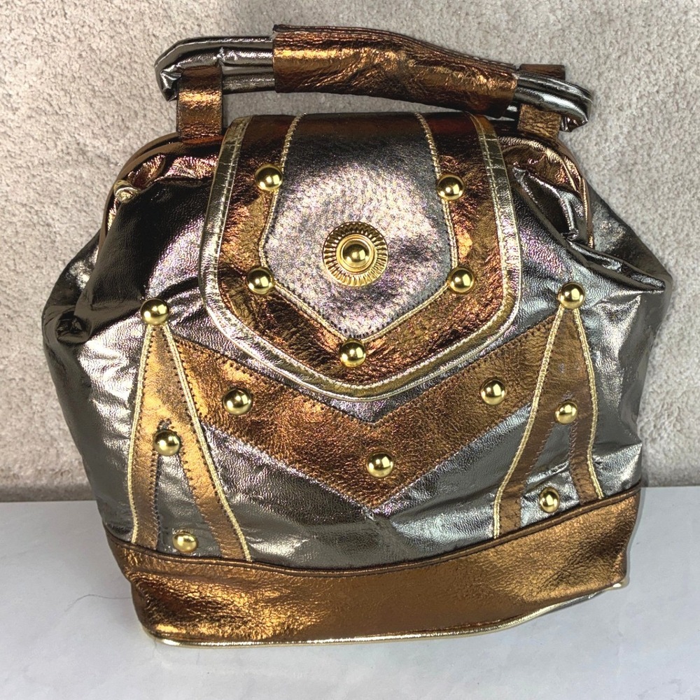 1980's Shafir Bronze Metallic Leather Handbag - OS - Steampunk, 80's, Vintage